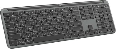 لوحة مفاتيح لوجيتك سيجنتشر سليم K950 اللاسلكية، تصميم أنيق، إمكانية التبديل بين الأجهزة، كتابة هادئة، بلوتوث، أنظمة تشغيل متعددة، ويندوز، ماك، كروم، تخطيط عربي - جرافيت