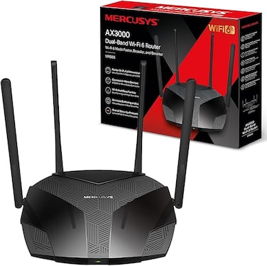 جهاز توجيه لاسلكي عالي السرعة للألعاب من نوع Mercusys AX3000 ثنائي النطاق بتقنية Wi-Fi 6، بسرعة 2402 ميجابت في الثانية (5 جيجاهرتز) + 574 ميجابت في الثانية (2.4 جيجاهرتز)