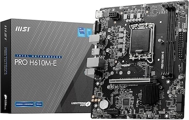 لوحة أم MSI Pro H610M-E، من نوع Micro-ATX - تدعم معالجات Intel Core من الجيلين الثاني عشر والثالث عشر، مقبس LGA 1700 - ذاكرة DDR5 بتردد معزز يصل إلى 5600 ميجاهرتز/كحد أقصى، منفذ PCIe 4.0 x16، منفذ M.2