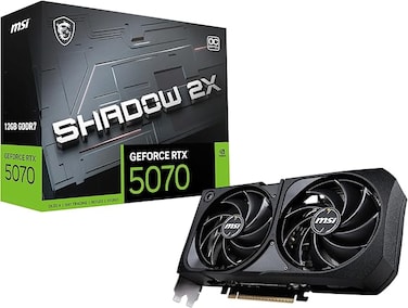 بطاقة رسومات MSI Gaming RTX 5070 12G Shadow 2X OC (12 جيجابايت GDDR7، 192 بت، أداء فائق: 2557 ميجاهرتز، منفذ DisplayPort x3 2.1a، منفذ HDMI 2.1b، معمارية NVIDIA Blackwell)