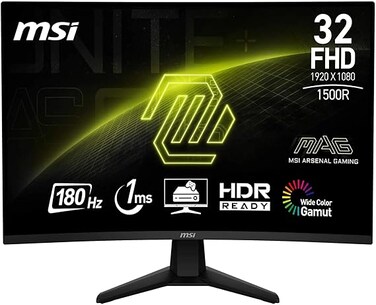 شاشة ألعاب MSI MAG 32C6 بدقة 1920x1080 (FHD) مقاس 31.5 بوصة، نسبة عرض إلى ارتفاع 16:9، منحنية 1500R، لون أسود