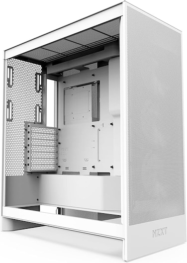 NZXT H7 Flow 2024 - علبة كمبيوتر متوسطة الحجم ATX بتصميم انسيابي - مزودة بثلاث مراوح 120 مم مثبتة مسبقًا - CM-H72FW-01 - تدعم تركيب مراوح سفلية لتبريد وحدة معالجة الرسومات بشكل منفصل - نظام إدارة الكا