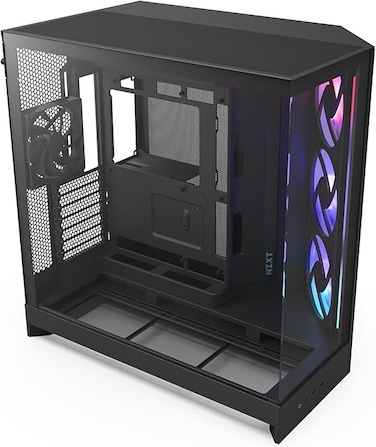 NZXT H9 Flow RGB (2025) - Large Dual Chamber ATX Mid-Tower Airflow PC Case - Includes 1 x 420mm RGB Fan Unit &amp; 1 x 120mm Fan - 420mm Radiator Support - Tempered Glass - Black