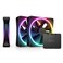 مجموعة NZXT F120 RGB Duo الثلاثية - 3 مراوح RGB ثنائية الجوانب مقاس 120 مم مع وحدة تحكم RGB - 20 مصباح LED قابل للتحكم بشكل فردي - تدفق هواء متوازن وضغط ثابت - محمل ديناميكي سائل - PWM - أسود