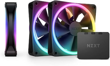 مجموعة NZXT F120 RGB Duo الثلاثية - 3 مراوح RGB ثنائية الجوانب مقاس 120 مم مع وحدة تحكم RGB - 20 مصباح LED قابل للتحكم بشكل فردي - تدفق هواء متوازن وضغط ثابت - محمل ديناميكي سائل - PWM - أسود