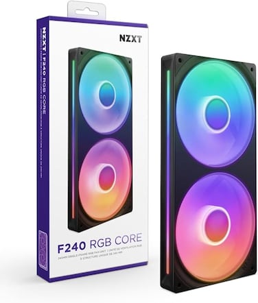 NZXT F240 RGB Core - 240mm Single-Frame Fan Unit With 2 x 120mm RGB Fans - Speed &amp; Lighting Control - High Static Pressure &amp; Airflow - Fluid Dynamic Bearings - 8 aRGB LEDs Per Fan - Black
