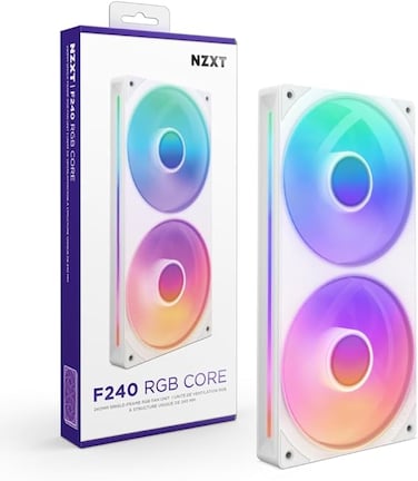 وحدة تبريد NZXT F240 RGB Core - وحدة مروحة أحادية الإطار 240 مم مزودة بمروحتين RGB مقاس 120 مم - تحكم في السرعة والإضاءة - ضغط ثابت وتدفق هواء عاليان - محامل ديناميكية سائلة - 8 مصابيح LED RGB