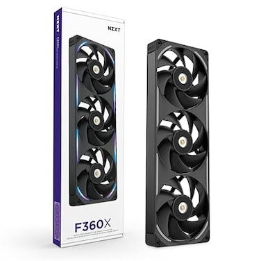 مروحة NZXT F360X عالية الأداء بإطار واحد - 3 مراوح PWM RGB بحجم 120 مم لحافظة الكمبيوتر - أقصى تدفق للهواء وضغط ثابت - إطار وأجنحة من البولي كربونات السائلة - محمل مغناطيسي ديناميكي سائل - أسود