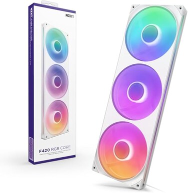 وحدة تبريد NZXT F420 RGB Core - وحدة مروحة بإطار واحد 420 مم مزودة بثلاث مراوح RGB مقاس 140 مم - تحكم في السرعة والإضاءة - ضغط ثابت وتدفق هواء عاليان - محامل ديناميكية سائلة - أبيض