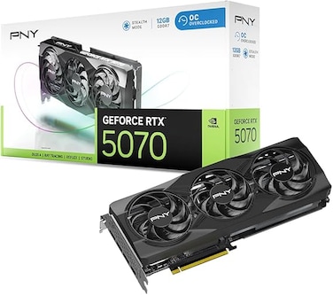 بطاقة رسومات PNY GeForce RTX 5070 بسعة 12 جيجابايت مع تقنية DLSS وأربعة مراوح