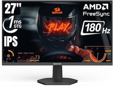 شاشة ألعاب Redragon Mirror GM27X5IPS مقاس 27 بوصة بدقة FHD (1920 × 1080)، ومعدل تحديث 180 هرتز، وزمن استجابة 1 مللي ثانية MPRT، ولوحة IPS، تدعم تقنية AMD FreeSync، لتجربة ألعاب خالية من التشويش بألوان