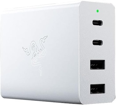 شاحن Razer USB-C GAN - شاحن سريع محمول (منفذان USB-C، منفذان USB-A بمنافذ أمريكية وأوروبية وبريطانية) من Mercury