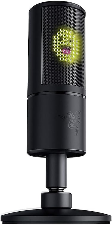 ميكروفون Razer Seiren Emote للبث المباشر: شاشة LED للرموز التعبيرية 8 بت، رموز تعبيرية تفاعلية للبث، ميكروفون مكثف فائق الاتجاهية، حامل مدمج مضاد للاهتزاز، حامل قابل لتعديل الارتفاع والزاوية - أسود