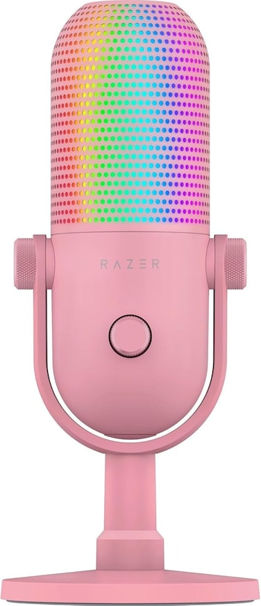 Razer Seiren V3 Chroma RGB USB Microphone: Stream &amp; Game Reactive Lighting, Tap-to-Mute Sensor, Condenser Mic, Digital Gain Limiter &amp; Shock Absorber, PC, Discord, OBS Studio, XSplit - Quartz