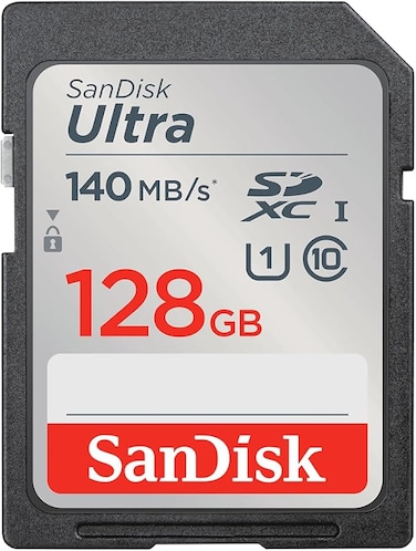 بطاقة ذاكرة SanDisk Ultra SDXC UHS-I سعة 128 جيجابايت - سرعة تصل إلى 140 ميجابايت/ثانية، فئة C10، U1، دقة Full HD، بطاقة SD - SDSDUNB-128G-GN6IN