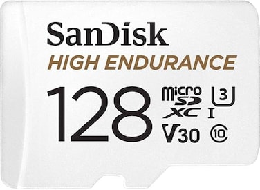 بطاقة ذاكرة فيديو عالية التحمل من سانديسك بسعة 128 جيجابايت من نوع MicroSDXC مع محول لكاميرات السيارات وأنظمة المراقبة المنزلية - C10، U3، V30، 4K UHD، بطاقة Micro SD - SDSQQNR-128G-GN6IA