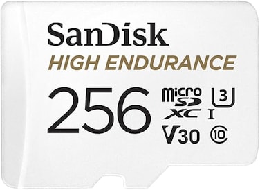 بطاقة ذاكرة فيديو microSDXC عالية التحمل من سانديسك بسعة 256 جيجابايت مع محول لكاميرات السيارات وأنظمة المراقبة المنزلية - C10، U3، V30، 4K UHD، بطاقة ذاكرة microSD - SDSQQNR-256G-GN6IA