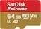 بطاقة ذاكرة SanDisk Extreme microSD UHS-I بسعة 64 جيجابايت لتصوير فيديو بدقة 4K على الهواتف الذكية وكاميرات الحركة، سرعة قراءة 170 ميجابايت/ثانية، سرعة كتابة 80 ميجابايت/ثانية، sdsqxah-064g-gn6mn