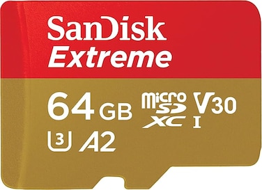 بطاقة ذاكرة SanDisk Extreme microSD UHS-I بسعة 64 جيجابايت لتصوير فيديو بدقة 4K على الهواتف الذكية وكاميرات الحركة، سرعة قراءة 170 ميجابايت/ثانية، سرعة كتابة 80 ميجابايت/ثانية، sdsqxah-064g-gn6mn