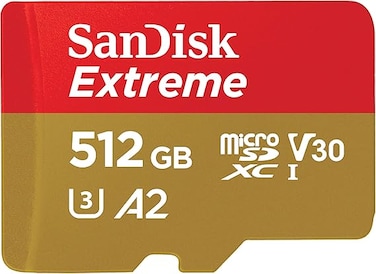 SanDisk Extreme microSD UHS I Card 512GB For 4K Video on Smartphones,Action Cams,Drones 190MB/s Read,130MB/s Write, Red/Gold, SDSQXAV-512G-GN6MN