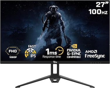 شاشة ألعاب Twisted Minds مقاس 27 بوصة بتقنية IPS سريعة، دقة 1920x1080 FHD، معدل تحديث 100 هرتز، نسبة عرض إلى ارتفاع 16:9، زمن استجابة 1 مللي ثانية، متوافقة مع معيار VESA - أسود (TM27FHD100IPS)