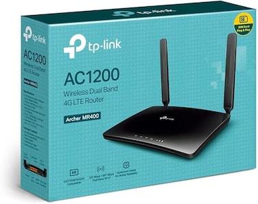 راوتر تي بي لينك AC1200 اللاسلكي ثنائي النطاق 4G LTE، موديل MR400، أسود
