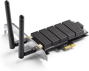 بطاقة TP-Link AC1300 PCIe WiFi PCIe (Archer T6E) - محول لاسلكي ثنائي النطاق 2.4 جيجاهرتز/5 جيجاهرتز PCI Express، تصميم منخفض الارتفاع، مدى طويل، تقنية تبريد متطورة، يدعم أنظمة التشغيل Windows 10/8.1/8