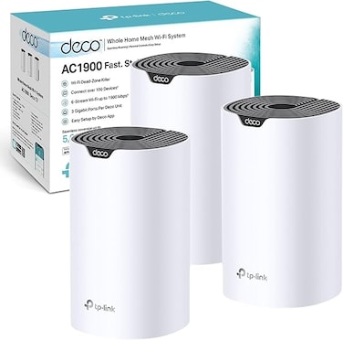 نظام واي فاي TP-Link Deco S7 AC1900 كامل الشبكة، ثنائي النطاق مع منافذ جيجابت، تغطية تصل إلى 5600 قدم مربع، توصيل 150 جهازًا، معالج بسرعة 1.2 جيجاهرتز، متوافق مع أمازون أليكسا، رقابة أبوية
