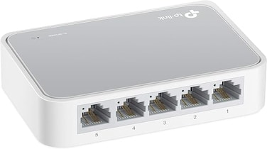 مفتاح إيثرنت سريع TP-Link بخمسة منافذ بسرعة 10/100 ميجابت في الثانية، موزع إيثرنت مكتبي، موزع إيثرنت، توصيل وتشغيل فوري، هادئ بدون مروحة، تصميم مكتبي، تقنية صديقة للبيئة، غير مُدار (TL-SF1005D)، أبيض