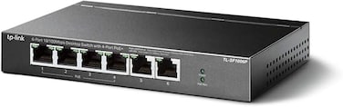 مفتاح TP-Link ذو 6 منافذ إيثرنت سريع 10/100 ميجابت في الثانية بتقنية PoE، 4 منافذ PoE+ بقوة 67 واط، توصيل وتشغيل، هيكل معدني متين مع منافذ محمية، وضع التمديد، وضع الأولوية (TL-SF1006P)