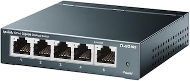 مفتاح شبكة إيثرنت غير مُدار من تي بي-لينك TL-SG105، بخمسة منافذ جيجابت، مُقسّم إيثرنت، سهل التوصيل والتشغيل، تصميم معدني بدون مروحة، منافذ محمية، تحسين حركة البيانات، حماية محدودة مدى الحياة