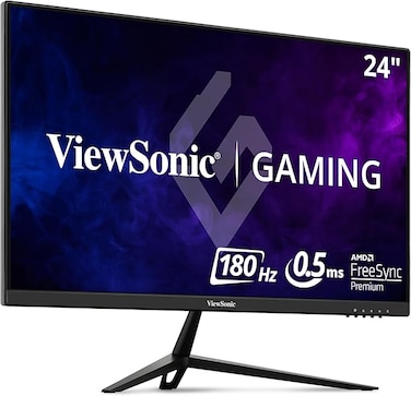 شاشة ViewSonic VX2428 مقاس 24 بوصة، نسبة عرض إلى ارتفاع 16:9 (23.8 بوصة)، دقة 1920 × 1080، تقنية SuperClear IPS، معدل تحديث 180 هرتز، زمن استجابة 0.5 مللي ثانية، تقنية MPRT، تقنية Freesync، منفذي HDMI