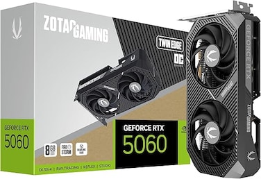 بطاقة رسومات ZOTAC Gaming GeForce RTX 5060 Twin Edge OC DLSS 4 بسعة 8 جيجابايت GDDR7 وواجهة 128 بت وسرعة نقل بيانات 28 جيجابت في الثانية ومنفذ PCIe 5.0، بطاقة صغيرة الحجم جاهزة للتركيب في الحجم الصغير
