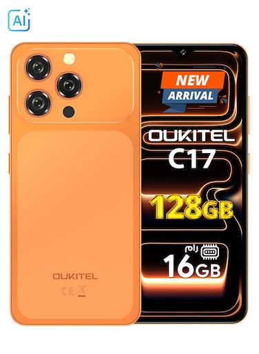 أوكيتل C17 ثنائي الشريحة 4G، ذاكرة 4 جيجابايت رام (+12 جيجابايت افتراضية)، سعة 128 جيجابايت، برتقالي - نسخة الشرق الأوسط