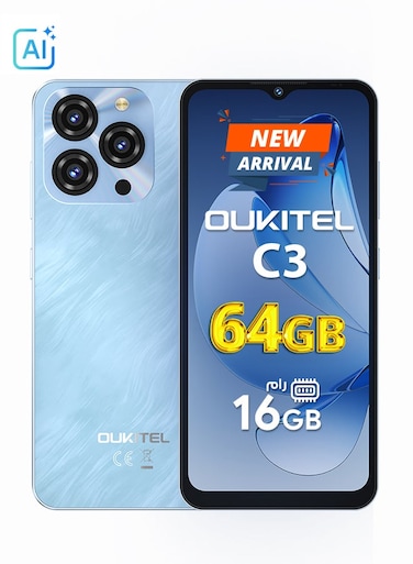 أوكيتل C3 ثنائي الشريحة 4G، ذاكرة 4 جيجابايت رام (+12 جيجابايت افتراضية)، سعة 64 جيجابايت، أزرق - نسخة الشرق الأوسط