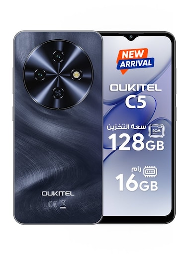 أوكيتل C5 ثنائي الشريحة 4G، ذاكرة 4 جيجابايت رام (+12 جيجابايت افتراضية)، سعة 128 جيجابايت، أسود - نسخة الشرق الأوسط