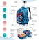 مجموعة Eazy Kids مقاس 18 بوصة مكونة من 5 حقيبة مدرسية بعربة مع صندوق غداء Bento وزجاجة مياه Tritan سعة 420 مل وحقيبة غداء وقلم رصاص - TREX Dinosaur - أزرق