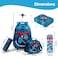مجموعة Eazy Kids مقاس 18 بوصة مكونة من 5 حقيبة مدرسية بعربة مع صندوق غداء Bento وزجاجة مياه Tritan سعة 420 مل وحقيبة غداء وقلم رصاص - TREX Dinosaur - أزرق