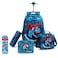 مجموعة Eazy Kids مقاس 18 بوصة مكونة من 5 حقيبة مدرسية بعربة مع صندوق غداء Bento وزجاجة مياه Tritan سعة 420 مل وحقيبة غداء وقلم رصاص - TREX Dinosaur - أزرق