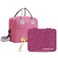 Eazy Kids 6 &amp; 4 Convertible Bento Lunch Box w/ Lunch Bag and Spoon Fork Set - Glitter Pink