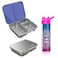 Eazy Kids 3 Compartment Bento Steel Lunch Box with Stainless Steel 530ml Water Bottle - Purple