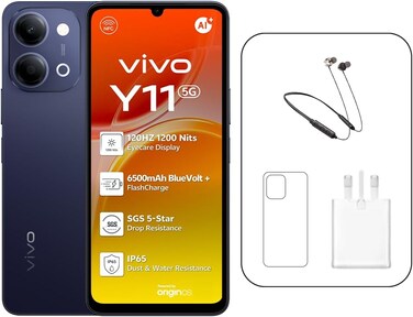 فيفو Y11 هاتف ذكي 5G ثنائي الشريحة، ذاكرة 4 جيجابايت، تخزين 64 جيجابايت، بطارية 6320 مللي أمبير، 120 هرتز، أسود