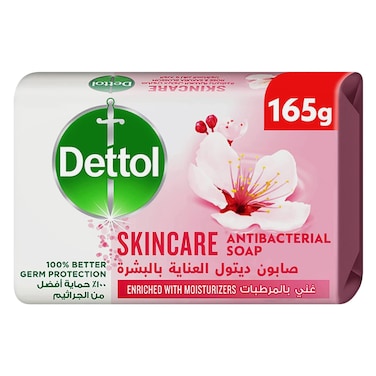 ديتول إسكن كير (العناية بالبشرة) قالب صابون استحمام مضاد للبكتيريا للحماية الفعالة من الجراثيم وللنظافة الشخصية (يحمي من 100 نوع من الجراثيم المسببة للأمراض)، مع عطر الورد و زهر الساكورا   165 جرام