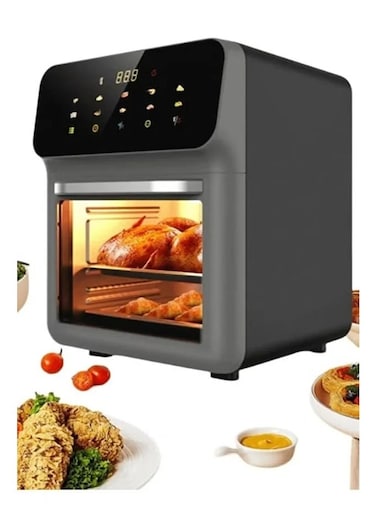 1350W air fryer with a 12L capacity, large transparent window, smart touch screen with 18 presets and interior light