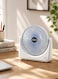 Rechargeable battery-operated table fan with 3 speeds and easy control; sturdy plastic blades, 3-blade design, stable base, powerful airflow, and quiet operation &ndash; ideal for home and office.