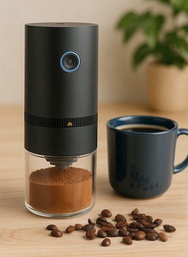Portable Electric Coffee Grinder, Electric Coffee Grinder, Adjustable Coarseness, with Multiple Grind Settings for French Press Espresso, USB Rechargeable Travel Coffee Maker, Black
