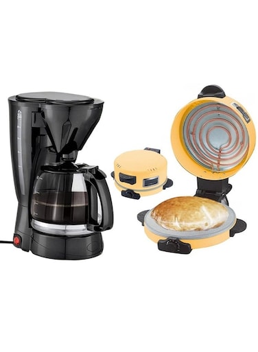 3 in 1 Electric Arabic Bread and Pizza Maker Set with Granite Cooking Surface and 1800 Watt High Heat and 650 Watt Coffee Maker for 6 Cups with Detachable and Reusable Filter with Auto Shut-Off and Anti-Drip Feature