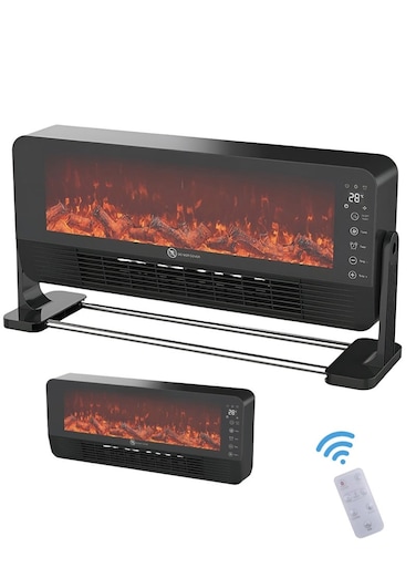 2000W Electric Decorative Heater with 2 Heat Settings, Dual Touch or Remote Control, Electric Heater with Small LED Temperature Display, Overheat Protection and 12-Hour Timer