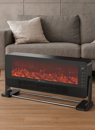 2000W Electric Decorative Heater with 2 Heat Settings, Dual Touch or Remote Control, Electric Heater with Small LED Temperature Display, Overheat Protection and 12-Hour Timer