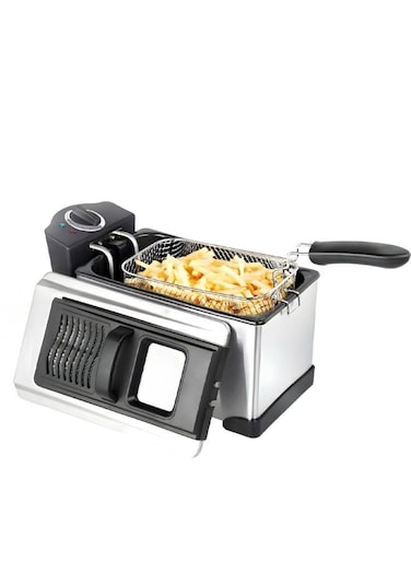 3L 1500W Stainless Steel Deep Fryer with Frying Basket Strainer, Adjustable Temperature and Timer, Removable Oil Container